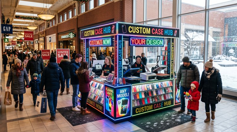 Custom mall kiosk in a shopping centre corridor